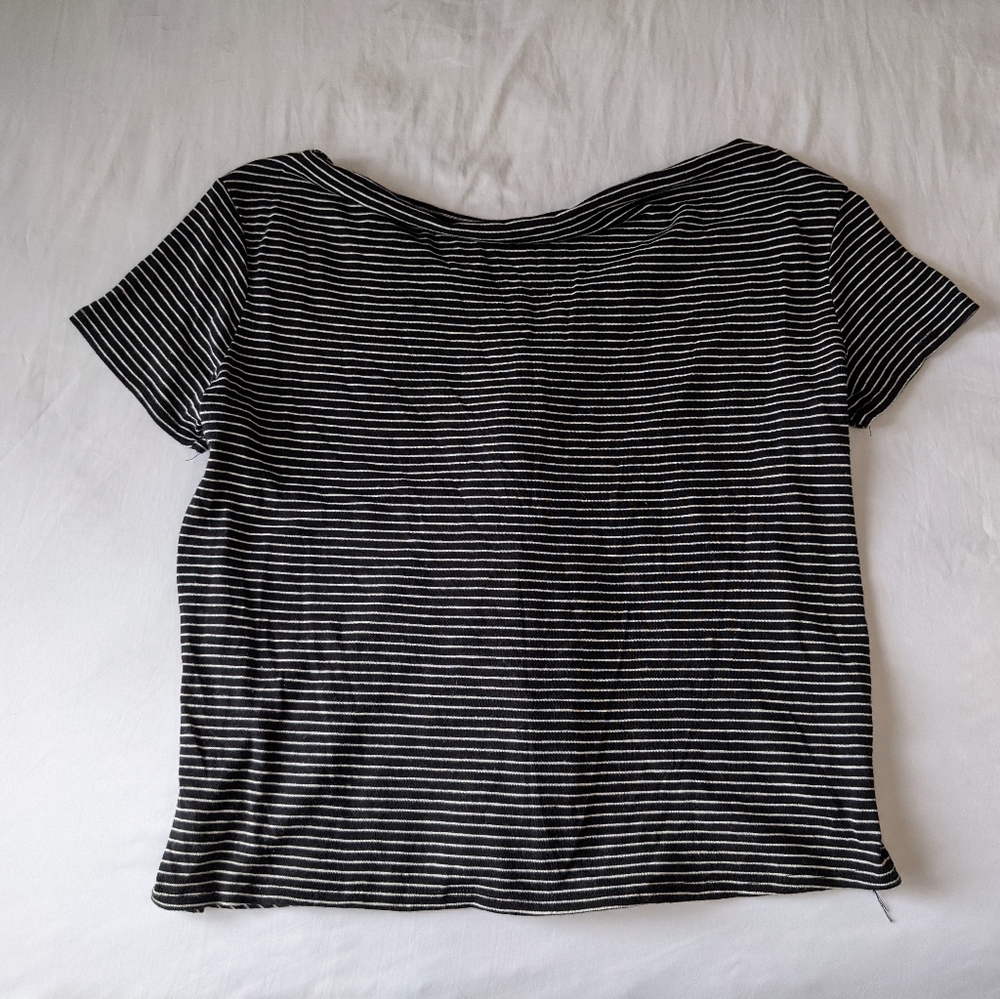 Thyme and Honey V Back Blouse Black and White Stripes Women's size XL